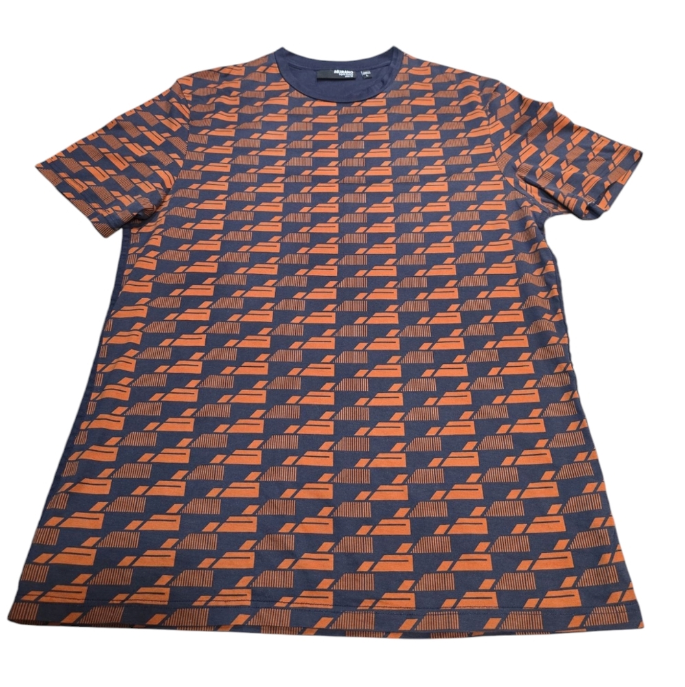 Murano Liquid Luxery Slim Fit Modern Geometric Orange and Blue Shirt